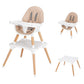 JOYMOR 5-in-1 Baby High Chair for Infants to Toddler, 4-Position Adjustable Wooden Eating Highchair with Leather Seat Cushion, C