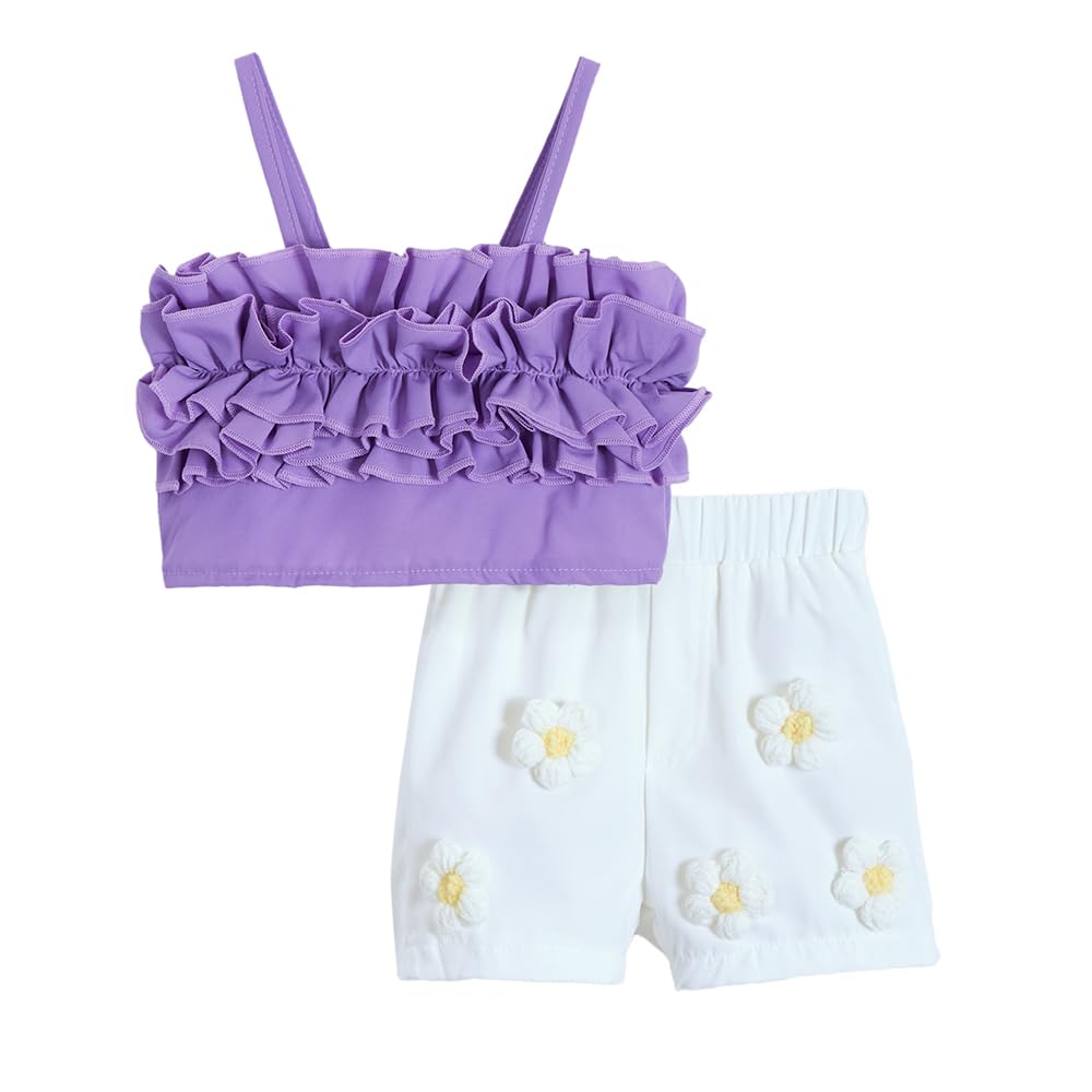 Hopscotch Girls 2Pc Floral Applique Blouse And Shorts In Purple Color For Age (23 Years)
