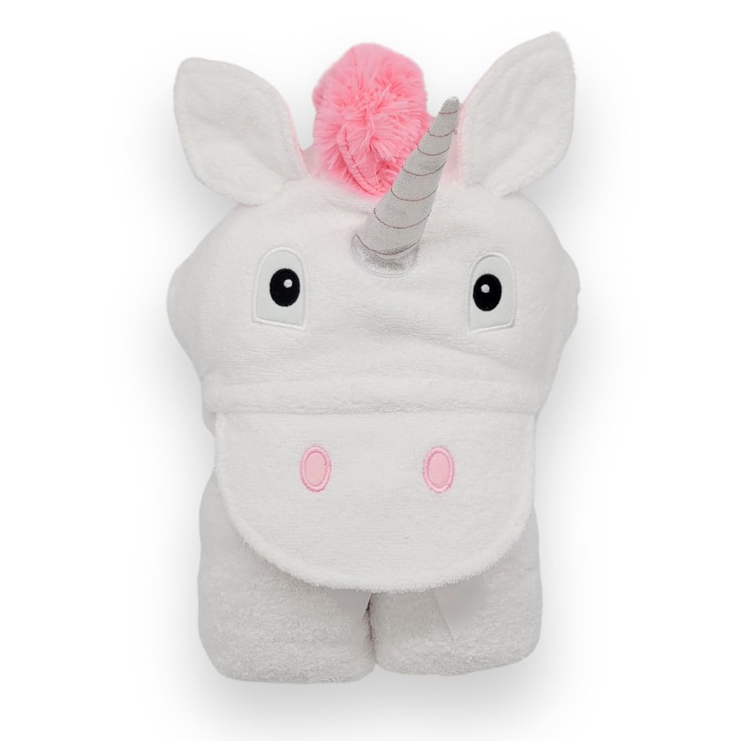 Yikes Twins Hooded Baby Towel For Kids 2-8 | Large 100% Cotton Baby Towel For Girls Or Boys In White | Cute Unicorn Bath Towels