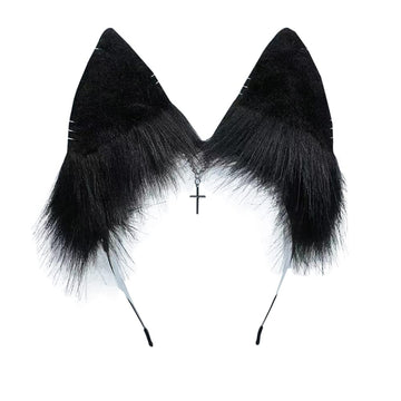 Vigvan Handmade Wolf Fox Ears Animal Cosplay Cute Head Accessories For Halloween (Chain Black)
