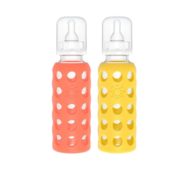 Lifefactory Glass Baby Bottles With Silicone Protection - 2-Pack, 9 Oz Bottles, Mango & Papaya