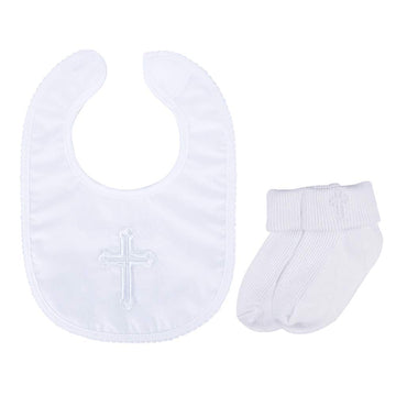 Infant Baby Boys ' Girls ' Christening Baptism Embroidered Cross Bib And Socks For Outfits