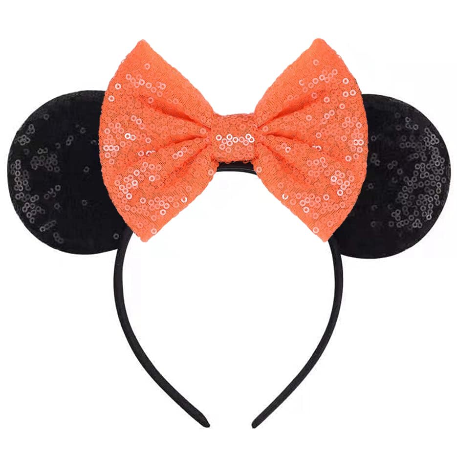 Seamoy Sequin Minnie Headband, Mickey Ears Hairband, Mouse And Mice Costume Head Accessory For Women Girls (Orange Bow And Black