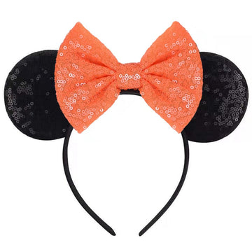 Seamoy Sequin Minnie Headband, Mickey Ears Hairband, Mouse And Mice Costume Head Accessory For Women Girls (Orange Bow And Black