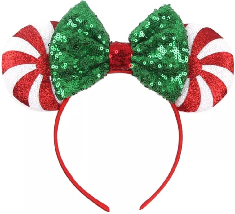 Clgift Minnie Ears, Christmas Red Peppermint Candy, Iridescent, Rainbow Sparkle, Sequin (Red, Costume Headwear, All Ages Or Unis