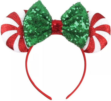 Clgift Minnie Ears, Christmas Red Peppermint Candy, Iridescent, Rainbow Sparkle, Sequin (Red, Costume Headwear, All Ages Or Unis