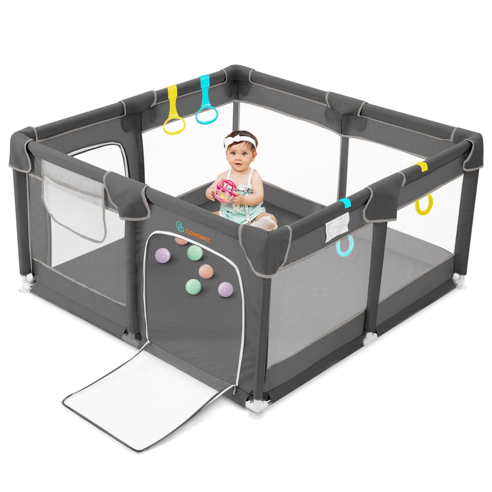 COMOMY Playpens for Babies and Toddlers, Small Baby Play Pens, Activity Center for Baby Safe and Non-Slip Baby Fence, Full Mesh 