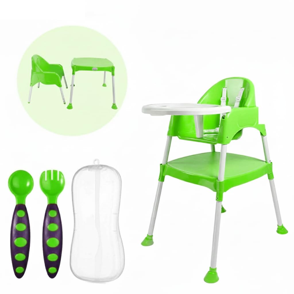 Safe-O-Kid Baby Feeding High Chair (1 Year Warranty) With Table And Removable Tray + Soft Cushion, 3-Point Safety Harness With S