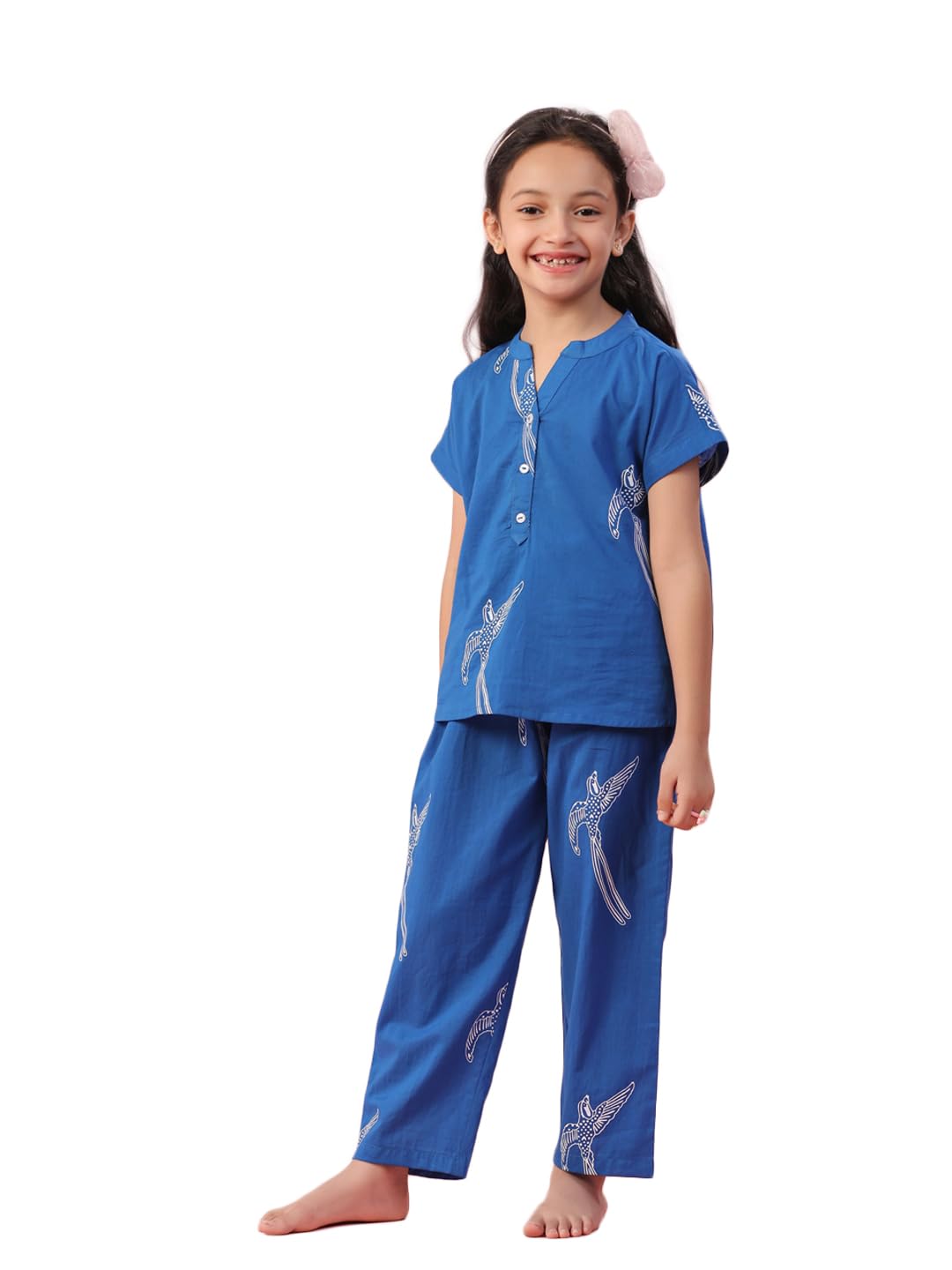 SAY Kids Night Suit for Girls, Pure Cotton Blue Color Regular Fit, Animal Printed, Round Neck, Night Suit for Kids, Sleep Wear, 