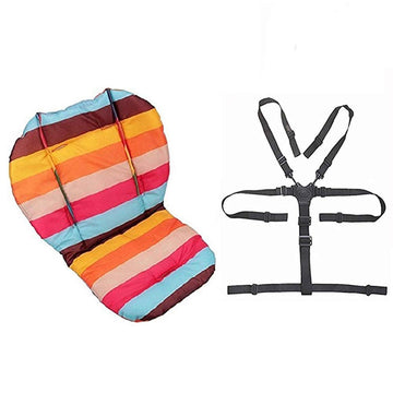 Twoworld Baby High Chair Seat Cushion Liner Mat Pad Cover Rainbow Striped Water Resistant And High Chair Straps (5 Point Harness