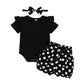Sanpersonlin Newborn Baby Girl Set Ruffled Sleeve Romper Polka Dots Shorts Bloomers Bowknot Headband Boutique Clothes (Yxx017A-B