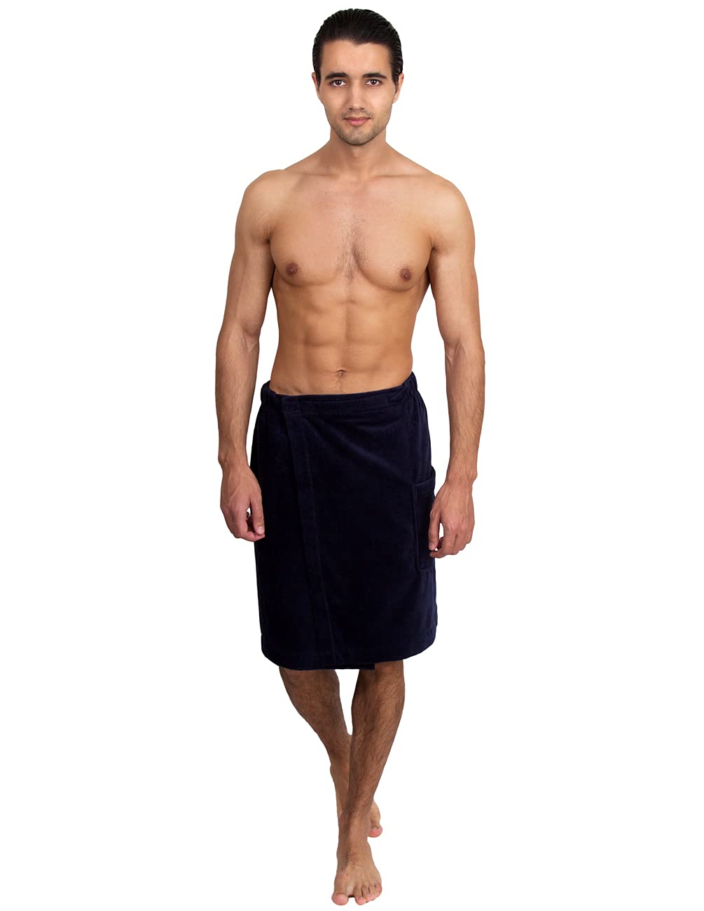 Towelselections Mens Shower Wrap Adjustable Cotton Terry Velour Wrap Gym Body Cover Up Small/Medium Navy