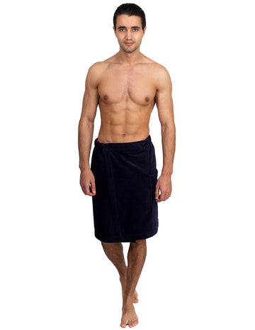 Towelselections Mens Shower Wrap Adjustable Cotton Terry Velour Wrap Gym Body Cover Up Small/Medium Navy