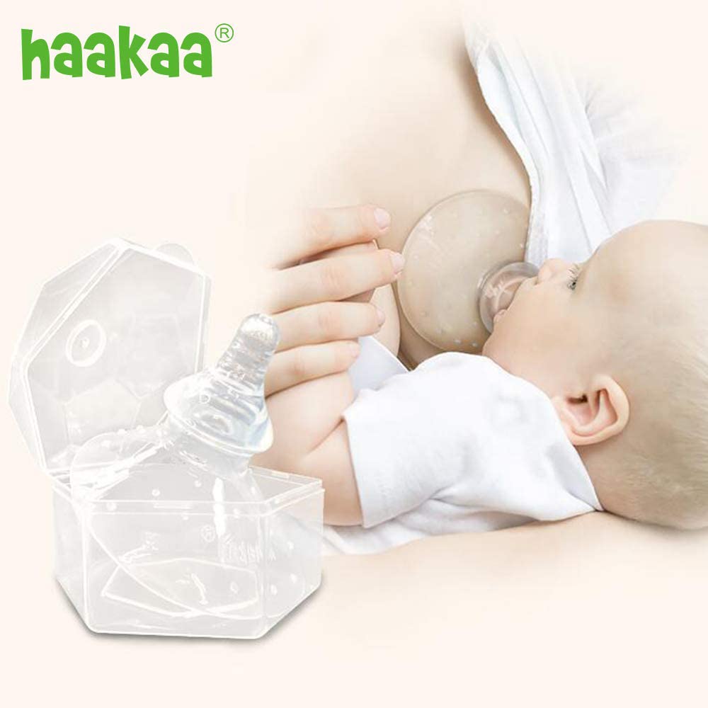 Haakaa Nipple Shields For Nursing Newborn Silicone Nippleshield For Breastfeeding With Carry Case Combo, 2Pc