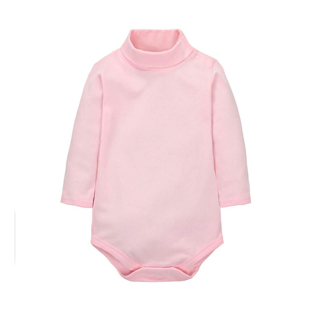 Cuteon Baby Boys Girls Solid Color Basic Turtleneck Cotton Bodysuit Jumpsuit Pink 12 Months