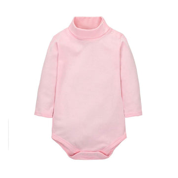 Cuteon Baby Boys Girls Solid Color Basic Turtleneck Cotton Bodysuit Jumpsuit Pink 12 Months