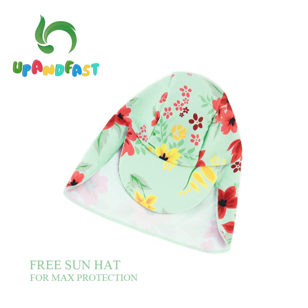 Upandfast Baby/Toddler Girl One Piece Zip Sunsuits With Sun Hat Upf 50+ Sun Protection Infant Beach Swimsuit (Light Green(Ls), 6