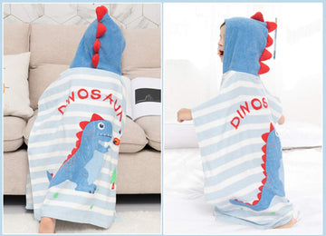 Tonwhar Kids Bath/Pool/Beach Hooded Poncho Towel-Cartoon Animal Pattern Cotton Beach Towel For Baby And Kids (Dinosaur, 1-4 Year