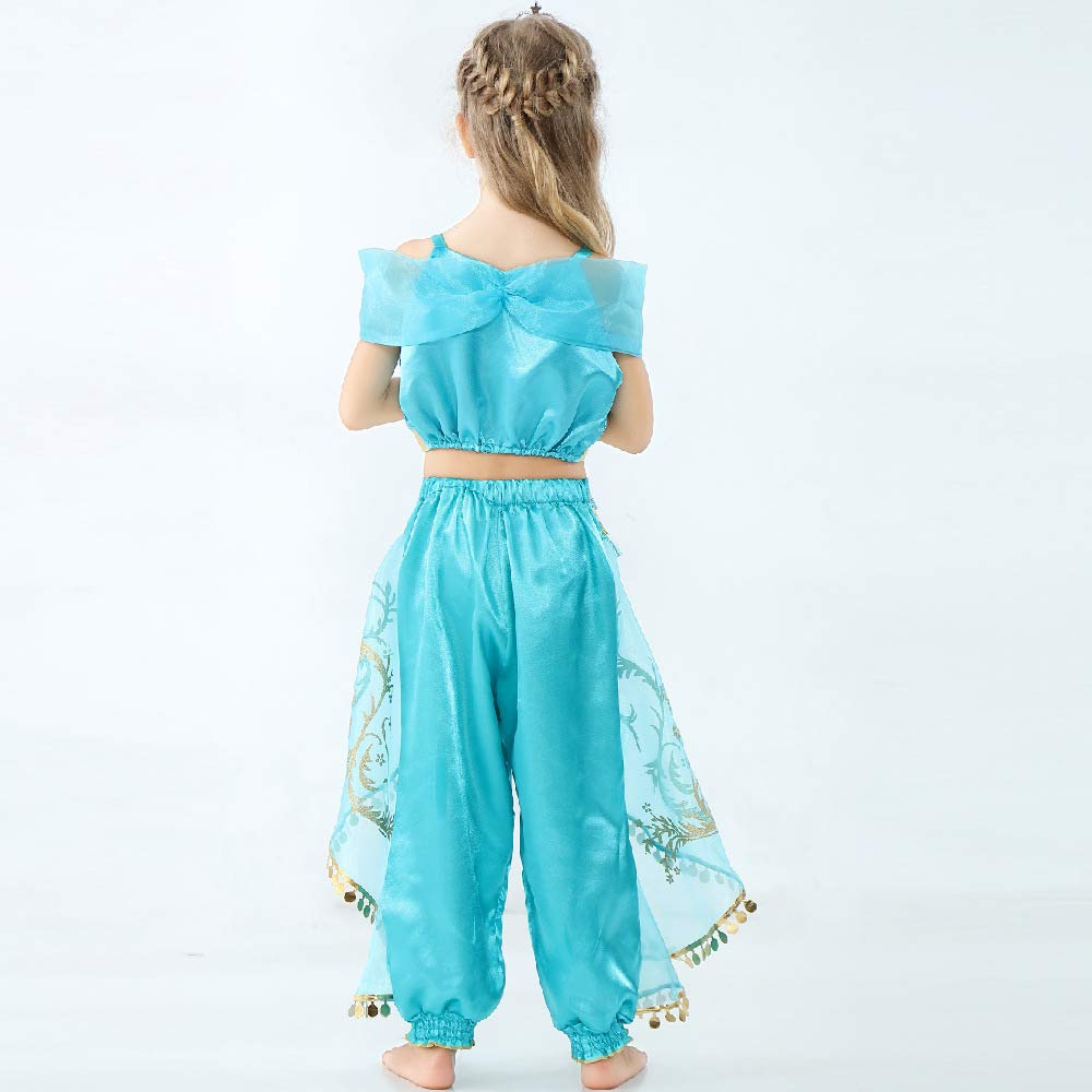 Girls Jasmine Costume Arabian Princess Jasmine Cosplay Costume With Headband Accessories Halloween Party Dress Up Costume For Ki