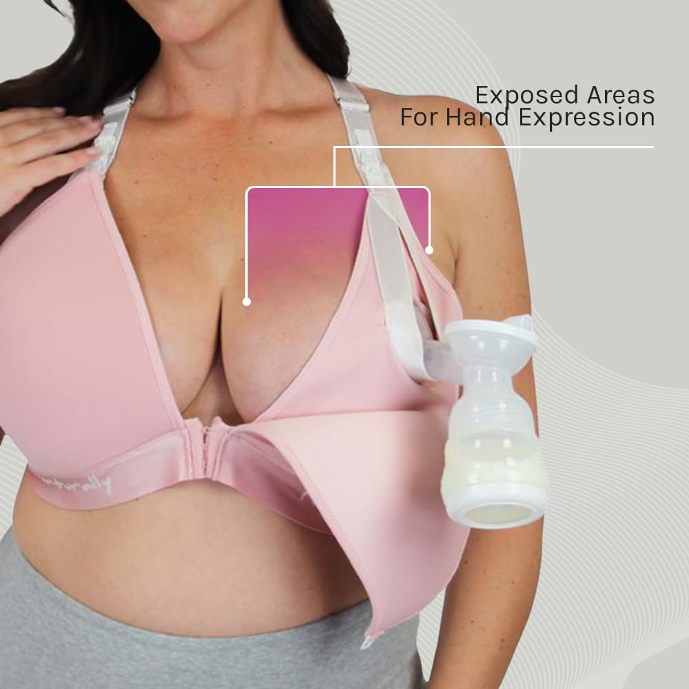 Nurturally Nursing And Pumping Bra, Adjustable Breast Pump Bra, Non-Wired Pumping Bra Hands Free, High Support Nursing Bras For
