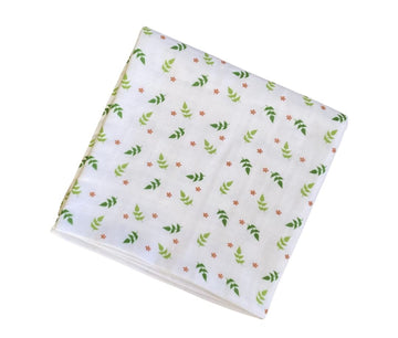 Little Sudhams 4Layered Muslin Cotton Baby Swaddle Blanket White Pack of 1 (Leaves & Flowers, 100cm x 100cm)