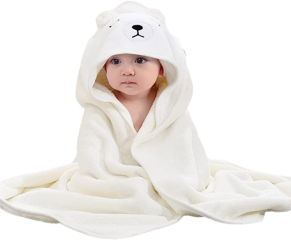 CUTEABLY Baby Towels with Hooded Ultra Soft Towels Newborn, Unique Animal Design for Boys and Girls (White)
