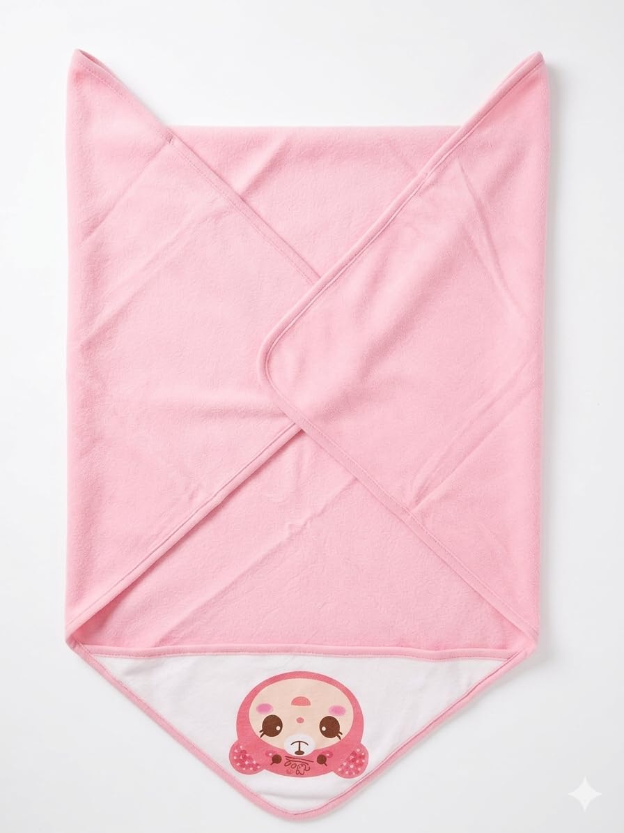Anxeon Hooded Wrap Baby Towel with Cute Animal Print, Soft Bath Towel for Infants  Multicolor, Pack of 1