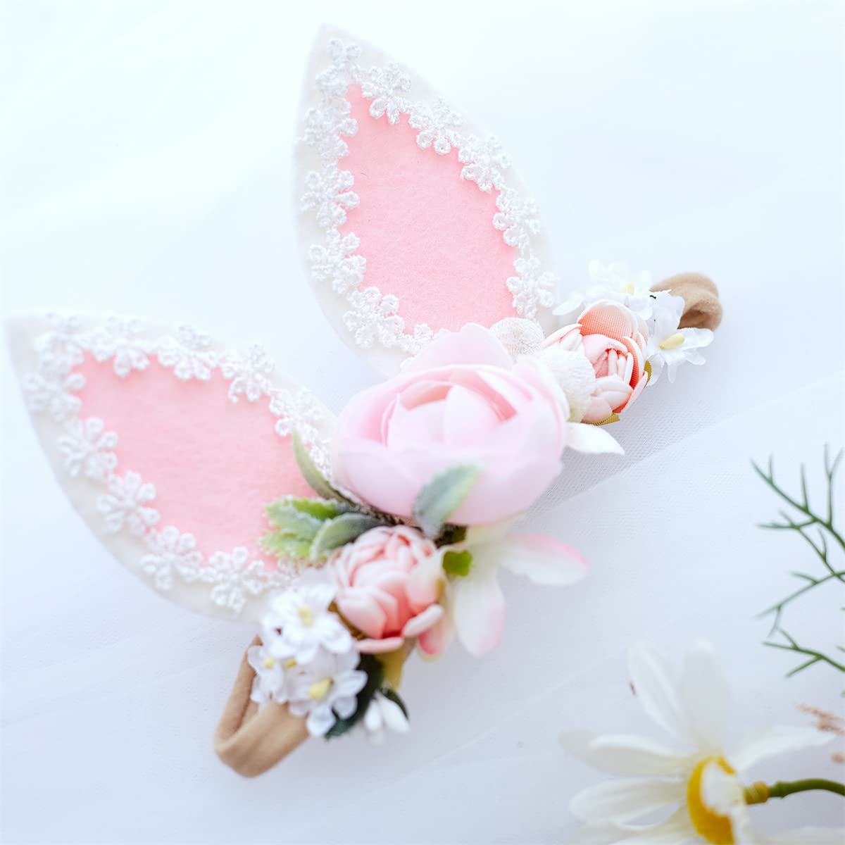 Gezisan Baby Girl Floral Easter Bunny Nylon Headband Flower Elastic Hairband Bows Wraps For Newborn Infant Toddler Hair Accessor
