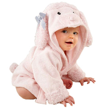 Toddler Girl Bathrobe Pajamas Robe Pink Dog Hooded Baby Bath Robe For Girls Towels Nightgown Terry 4 5 6 Year (Pink, L)