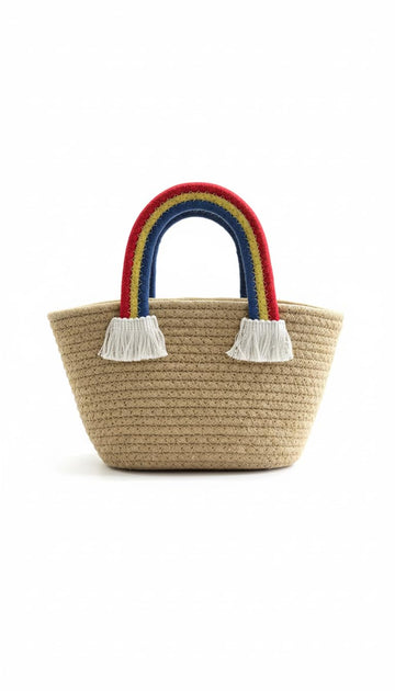 Kids Tote Bag with Rainbow Handles  EcoFriendly Cotton Rope Storage Basket for Girls | Cute Birthday Gift for Girls Age | Mult