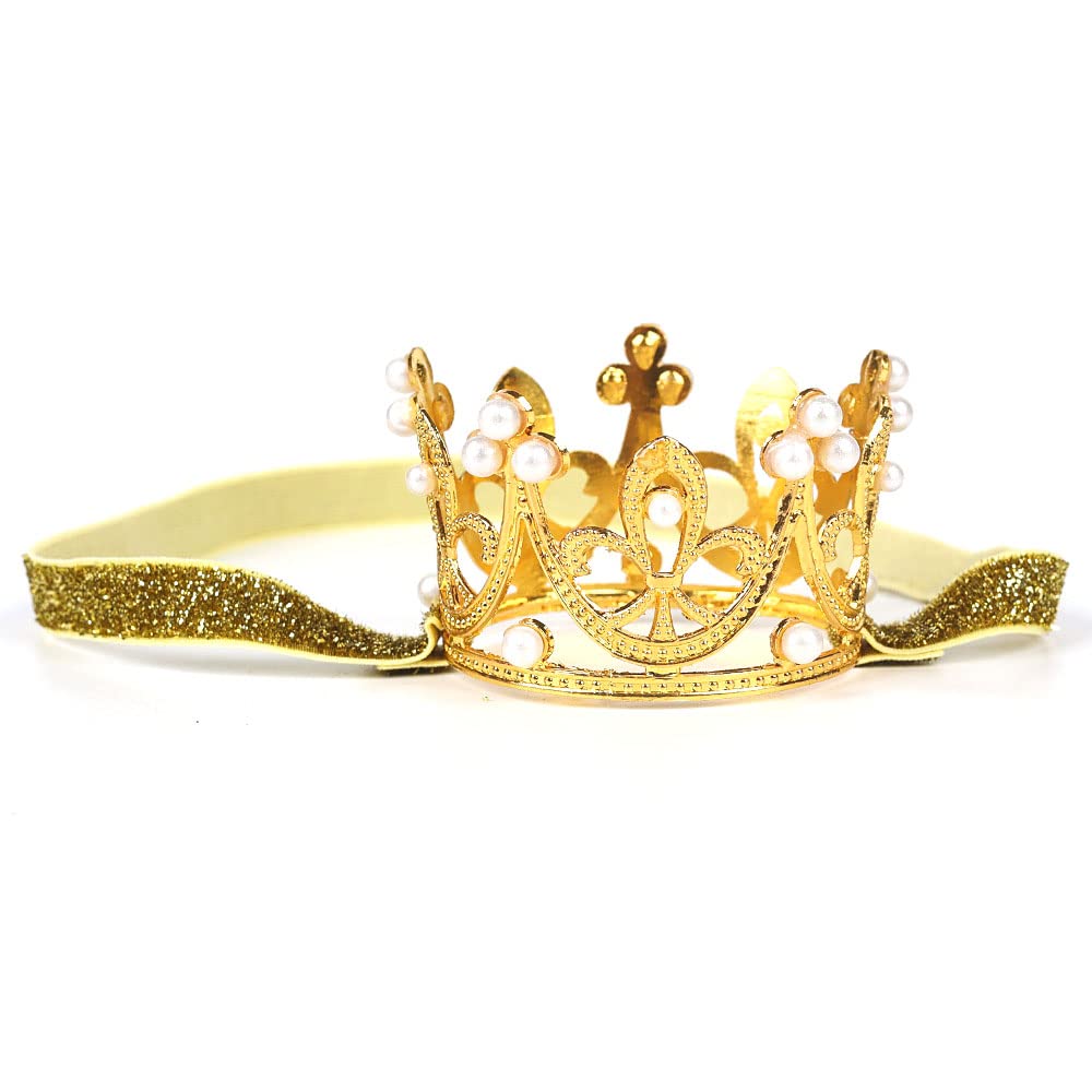 Nishine 2 Pieces Baby Girls Crown Headband Princess Tiara Headdress Set Toddler Elastic Head Band (Gold/Silver)