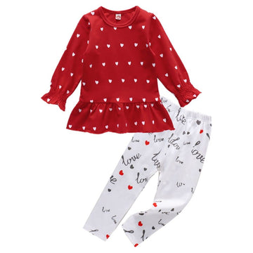 Gliglittr Toddler Baby Girls Clothes Set Valentine'S Day Heart Print Long Sleeve Ruffle T-Shirt+Pants Kids 2Pcs Outfits (Red, 4-