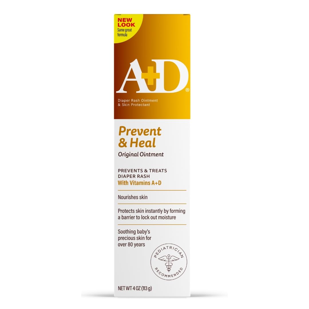 A+D Original Diaper Rash Ointment Prevents & Treats Diaper Rash, Moisturizing Skin Protectant with Vitamins A & D, Healing Skin 