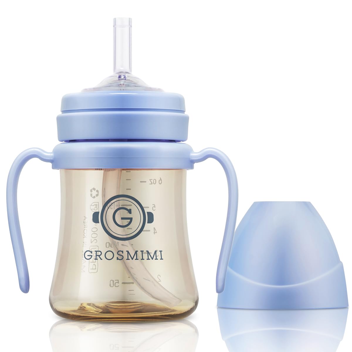 GROSMIMI Spill Proof no Spill Magic Sippy Cup with Straw with Handle for Baby and Toddlers, Customizable, PPSU, BPA Free 6 oz (S