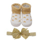 Yellow Bee Star Print Socks And Bow Headband Set For Girls Pack Of 2 White And Golden, 03M
