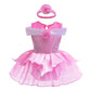 Dressy Daisy Baby Girl Princess Costume Dress Up Pink Romper Tutu Skirt Onesie Off-Shoulder Sleeve with Rose Headband, Infant Bi
