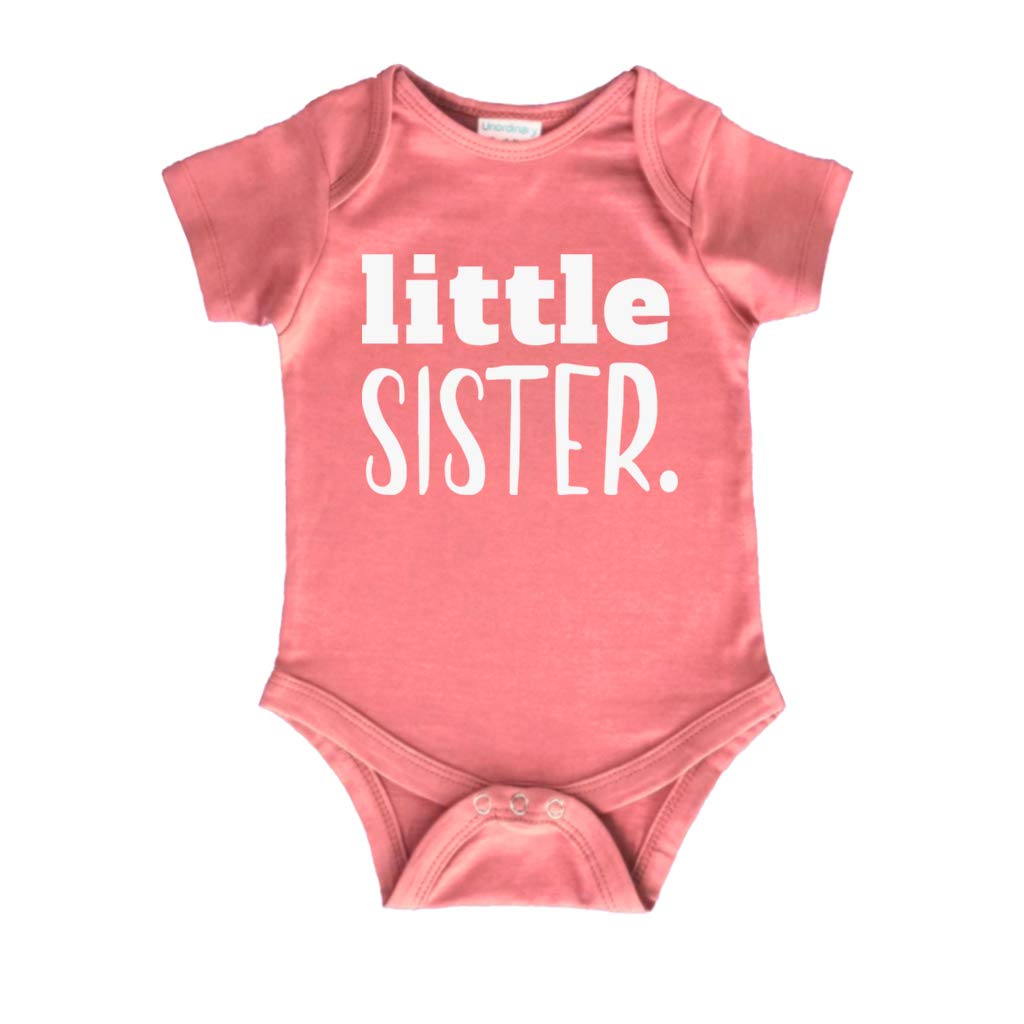 Little Sister Newborn Outfit Baby Coming Home Bodysuit Girl Rompers Gift Clothes (White On Mauve, Nb)