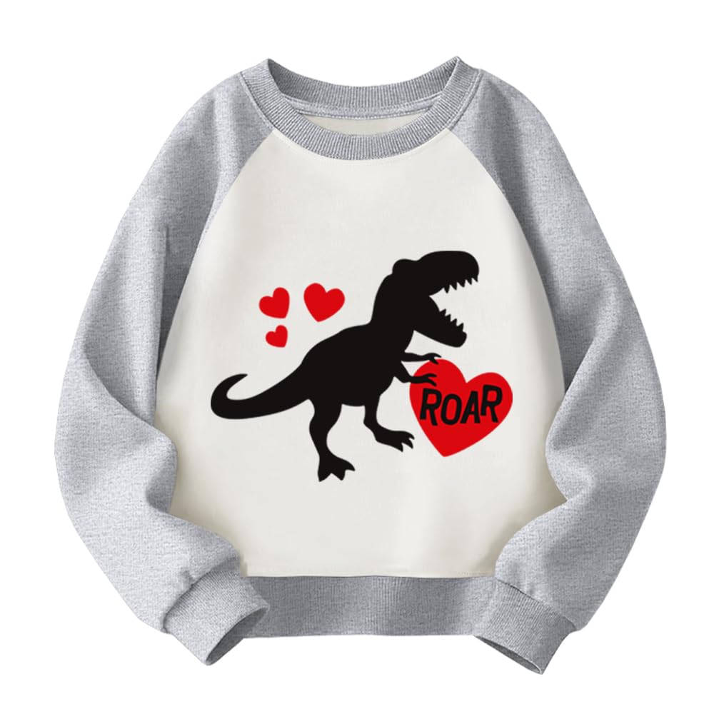 Xfsjgna Valentines Sweatshirts For Girls 6T Toddler Boys Valentine'S Day Dinosaur Heart Graphic Shirt Kids Long Sleeve Tops Gray