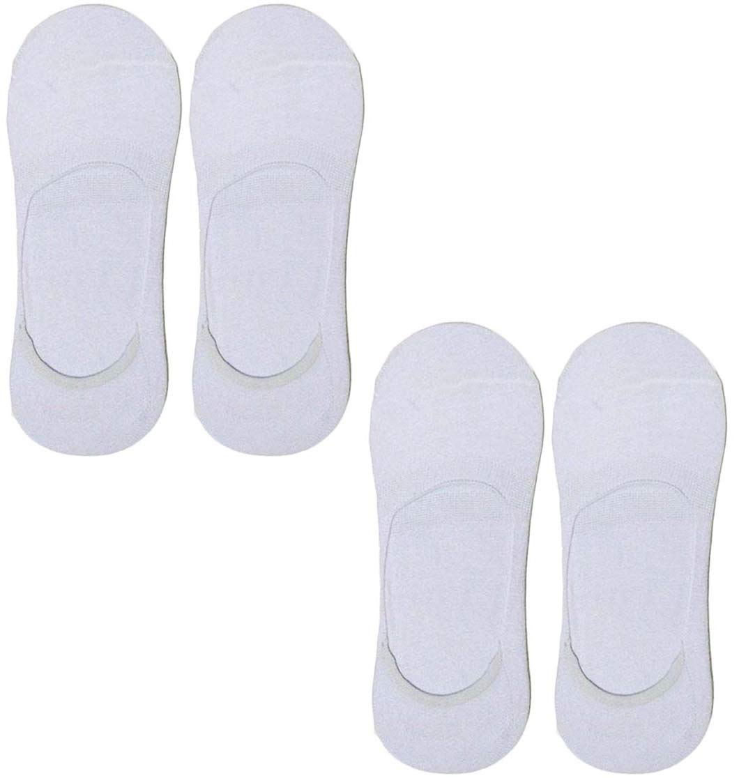 Queery Men Solid No Show Cotton Loafer Socks (White Pack Of 4 Pairs)