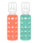 Lifefactory Glass Baby Bottles With Silicone Protection - 2-Pack, 9 Oz Bottles, Papaya & Kale