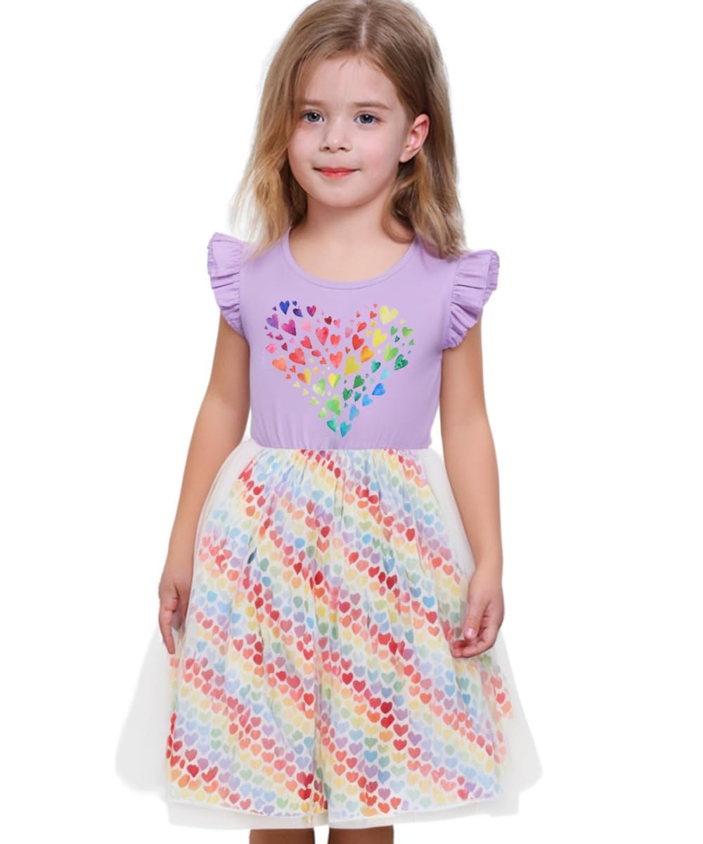Girls Valentines Day Dresses Heart Print Dress Purple Tulle Tutu Toddler Girl Valentines Day Dress 7T/1319