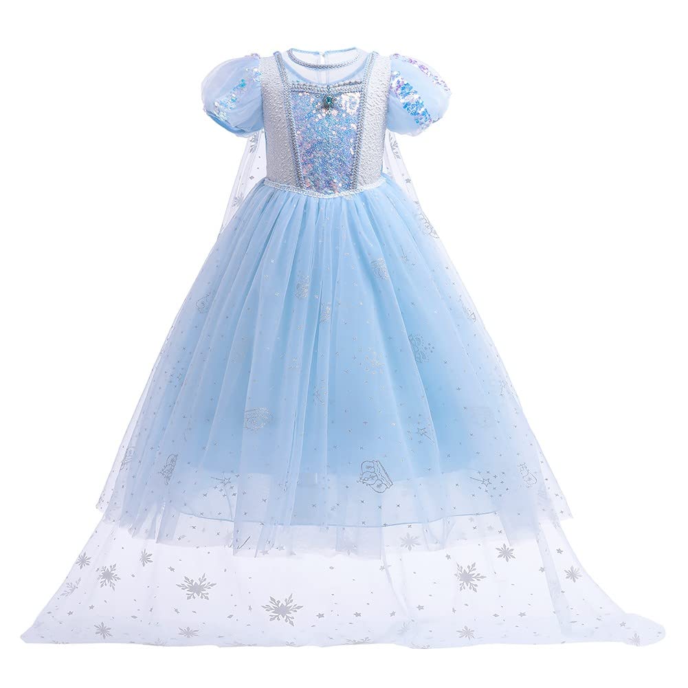 Rexreii Girls Frozen Elsa Princess Dress Halloween Costume Christmas Wedding Birthday Evening Party Gown W/Accessories Blue 4-5T