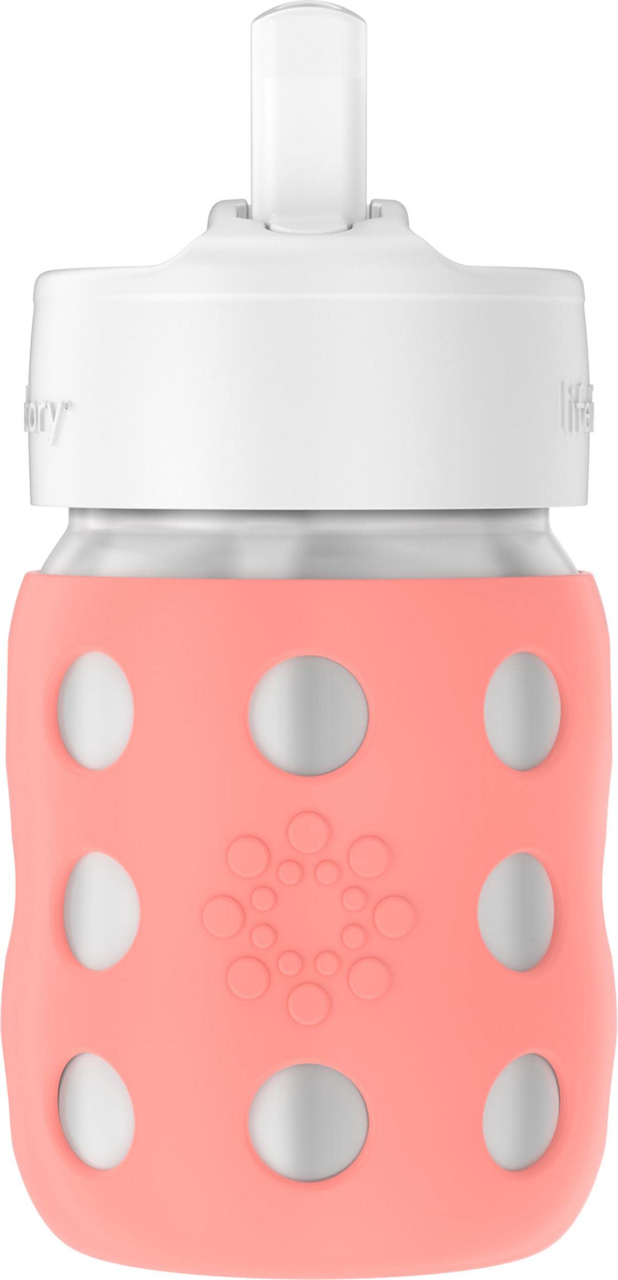 Lifefactory 8-Ounce Stainless-Steel Vacuum-Insulated Wide-Neck Baby Bottle with Straw Cap, Cantaloupe (LS2241WCA4)