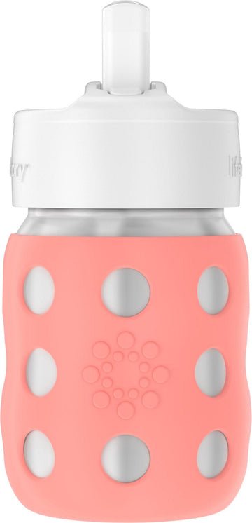 Lifefactory 8-Ounce Stainless-Steel Vacuum-Insulated Wide-Neck Baby Bottle with Straw Cap, Cantaloupe (LS2241WCA4)