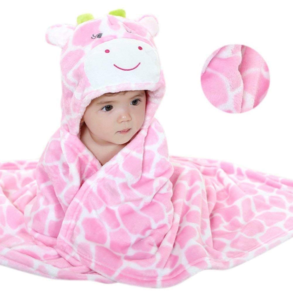 Vauwmsr Baby Hooded Blanket Ultra Soft Warm Newborn Infant Swaddle Wrap Bath Shower Towel, 25.6' X 39.4', Pink