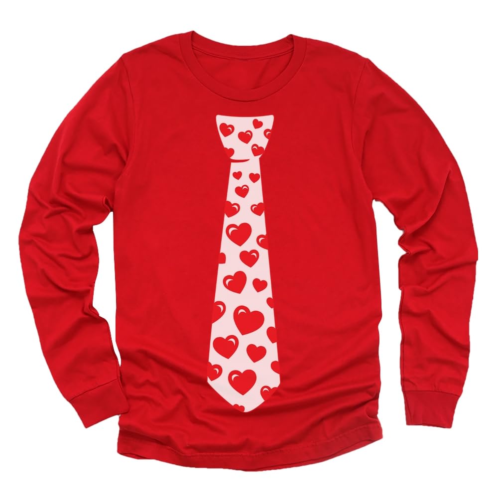 Red Hearts Tie Girls Boys Valentines Day Shirt Gamer Shirt Toddler Kids T-Shirt 4T Red
