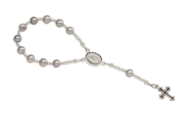 Precious Pieces Sterling Silver Baptism Baby Rosary In Grey