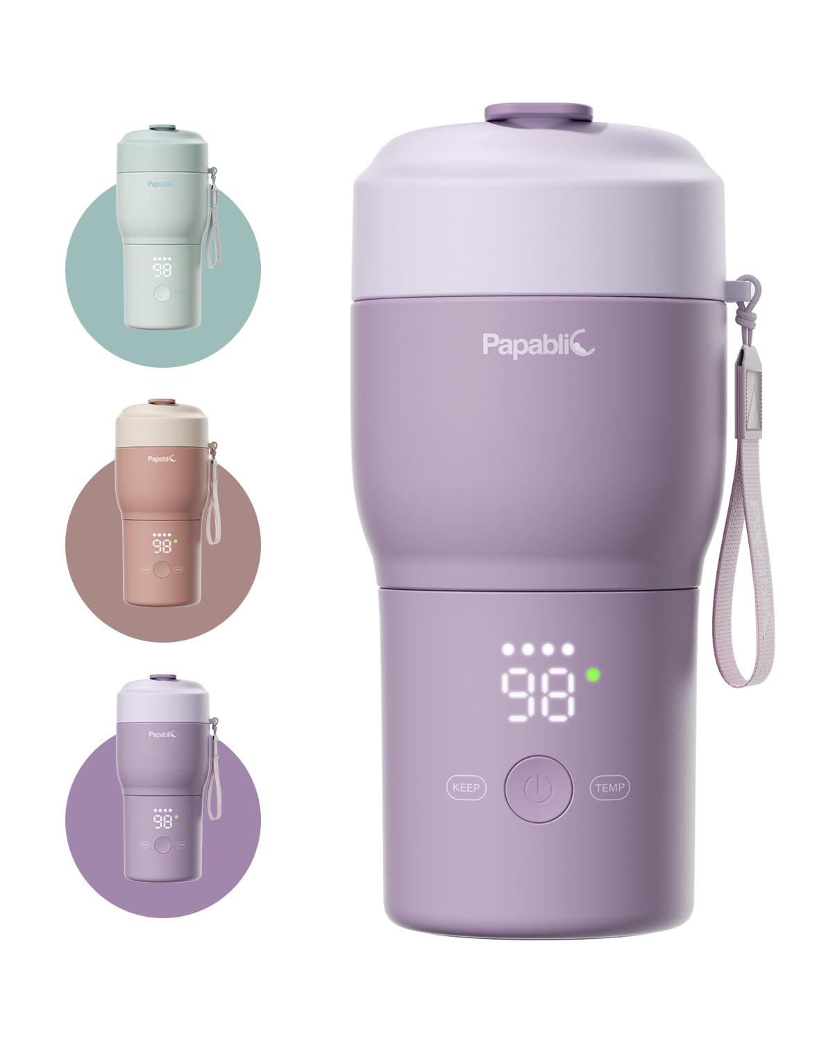 Papablic Pro Portable Bottle Warmer for Travel - Fast Heating, Built-in Sterilizer, 30W Fast Charge, 5-Temp Control, Easy-Clean 