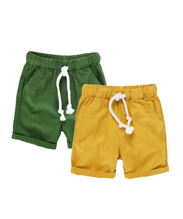 Hileelang Baby Boys ' Shorts 2-Pack Chino Short Summer Cotton Casual Pants With Pockets Yellow Green 2T