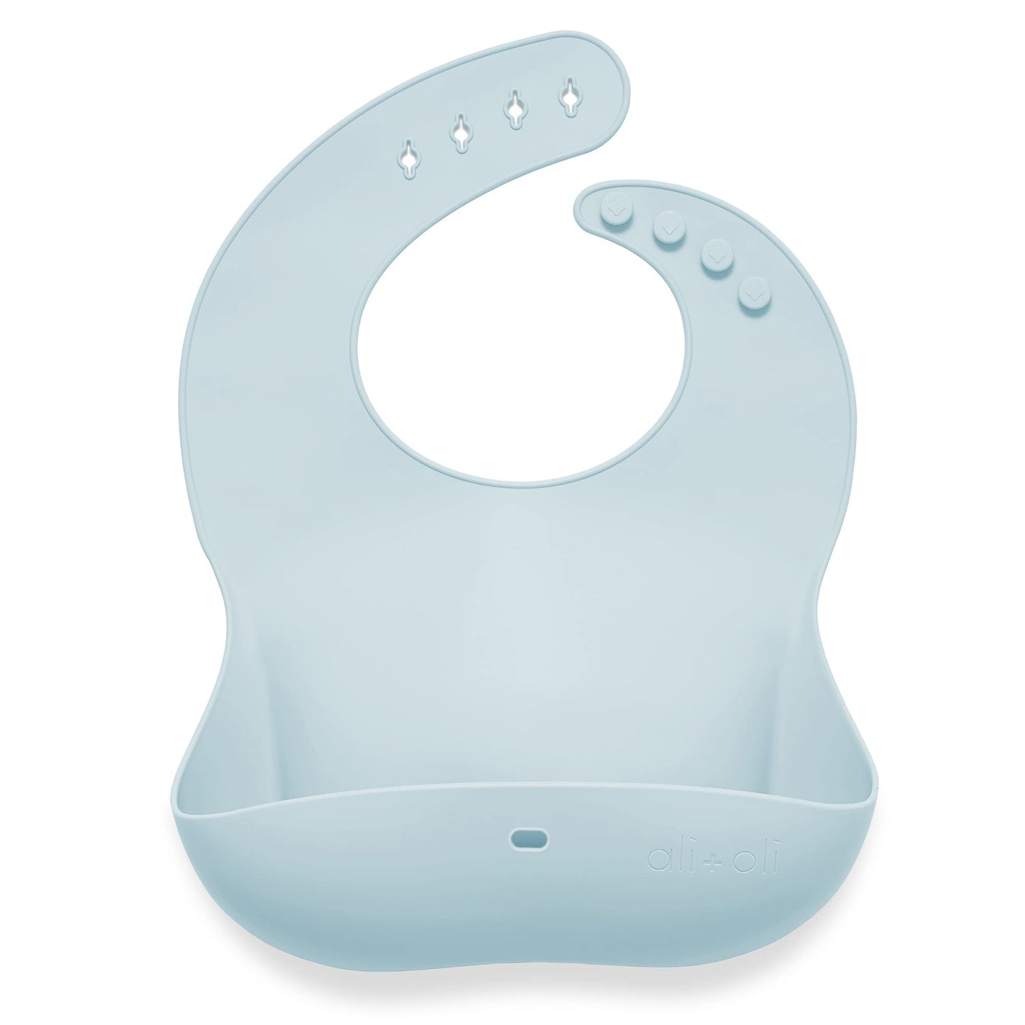 Ali+Oli Silicone Bib (Sky) Waterproof Silicone Bibs for Babies & Toddlers, Adjustable Baby Feeding Bib, Food-Grade Silicone Bibs